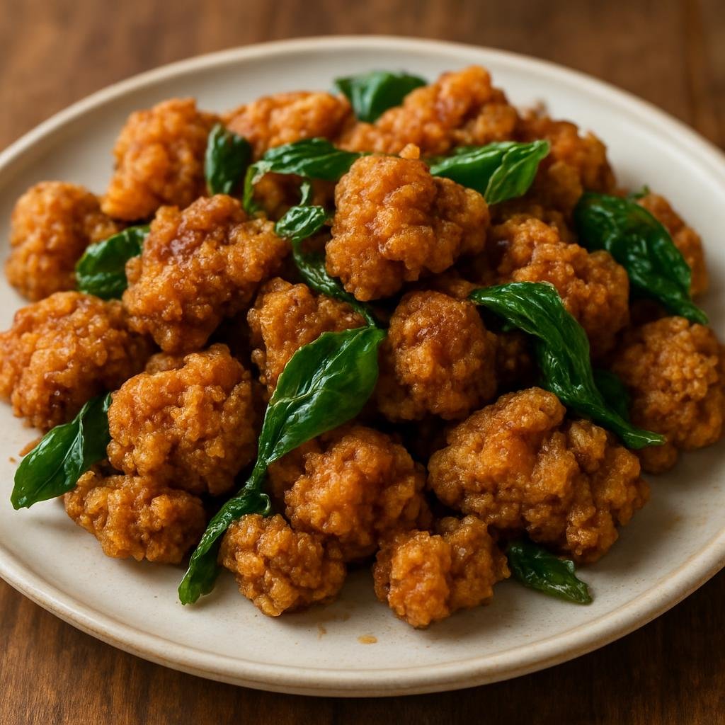Entree: China – Taiwanese Chinese – 鹽酥雞 ➤ Yán sū jī (Crispy bite-sized Taiwanese salt-and-pepper fried chicken, marinated and fried with basil) recipe