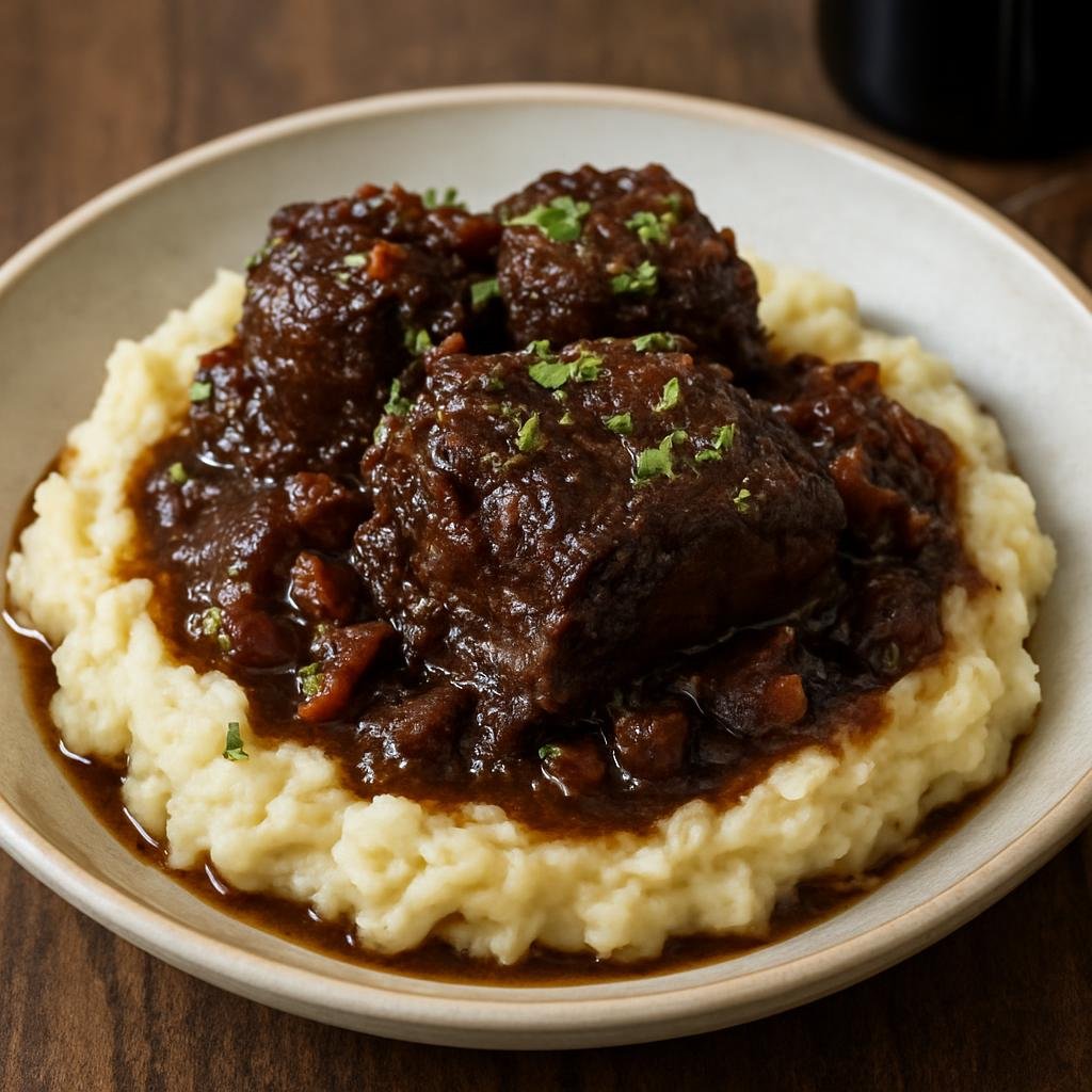 Entree: United States – Pacific Northwest – Oregon Pinot Noir Braised Short Ribs (Beef short ribs braised in Oregon pinot noir with aromatics until fork-tender) recipe