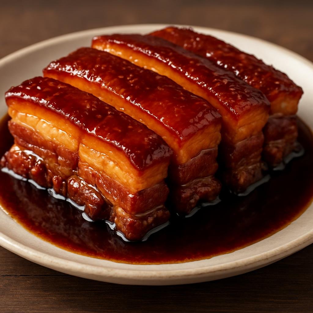 Entree: China – Tianjin – 天津红烧肉 ➤ Tiānjīn hóngshāo ròu (Slow-braised pork belly in a glossy sweet-savory soy and sugar glaze prepared in Tianjin style) recipe