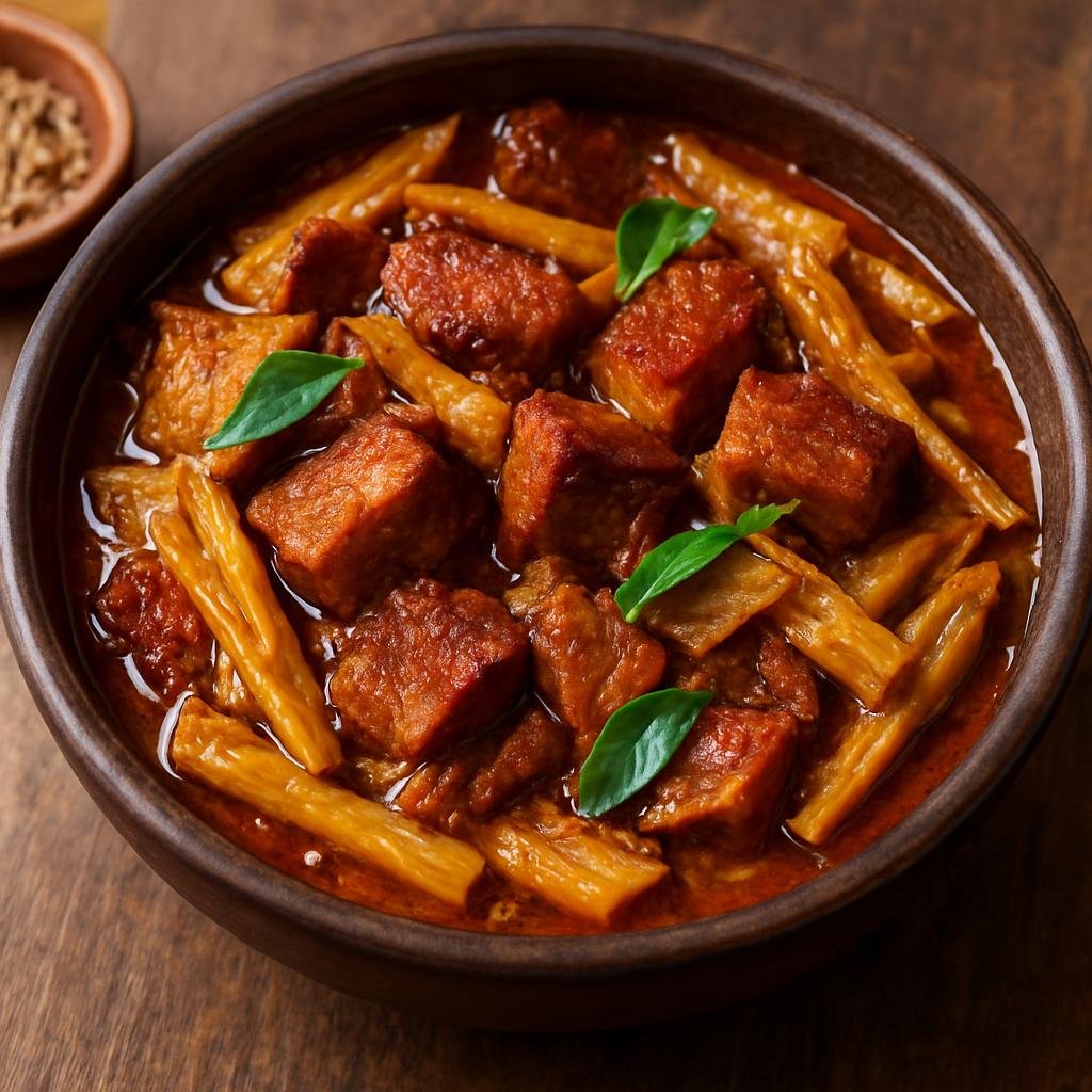 Entree: India – Nagaland – Smoked Pork with Bamboo Shoot (Smoked pork braised with fresh or fermented bamboo shoots in a Naga rustic style) recipe