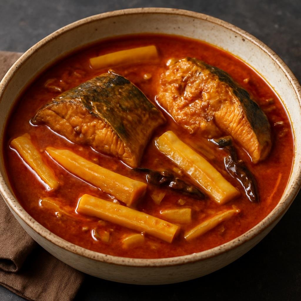 Entree: India – Nagaland – Fish Curry with Bamboo Shoot (Nagaland-style spicy fish stew made with bamboo shoots and regional chilies) recipe
