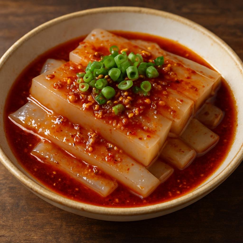 Entree: China – Tibet – ལ་པིང་ ➤ Laping (Cold slippery mung-bean starch noodle jelly dressed in a hot, tangy chili-sesame sauce) recipe