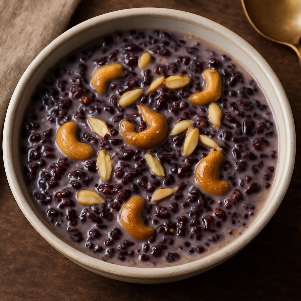 Entree: India – Northeast Hills – चक हाओ खीर ➤ Chak Hao Kheer (Creamy black rice pudding made by simmering aromatic Manipuri black rice with milk and sweeteners) recipe