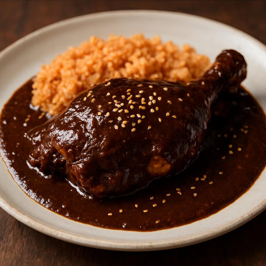 Entree: United States – Tex-Mex Borderlands – Mole Poblano (Rich, slightly sweet and savory spiced chocolate sauce served over braised poultry) recipe