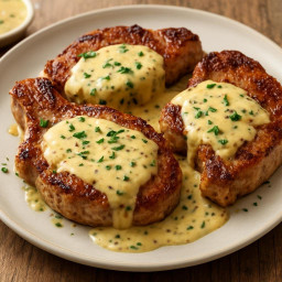 Entree: United States – Southern United States – Pan-Fried Deviled Pork Chops with Creamy Mustard Sauce recipe