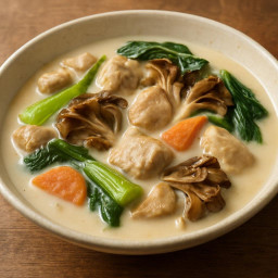 Entree: Japan – クリームシチュー ➤ Kurīmu shichū (Japanese-style cream stew (adapted with maitake and bok choy)) recipe