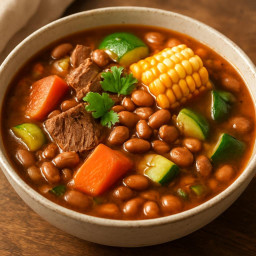 Entree: Mexico – Caldo de Res con Frijoles y Verduras (Beef and Pinto Bean Vegetable Stew) recipe