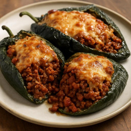 Entree: Mexico – Puebla – Chiles Rellenos de Poblano (Poblano Peppers Stuffed with Picadillo) (Poblano peppers stuffed with seasoned ground beef) recipe