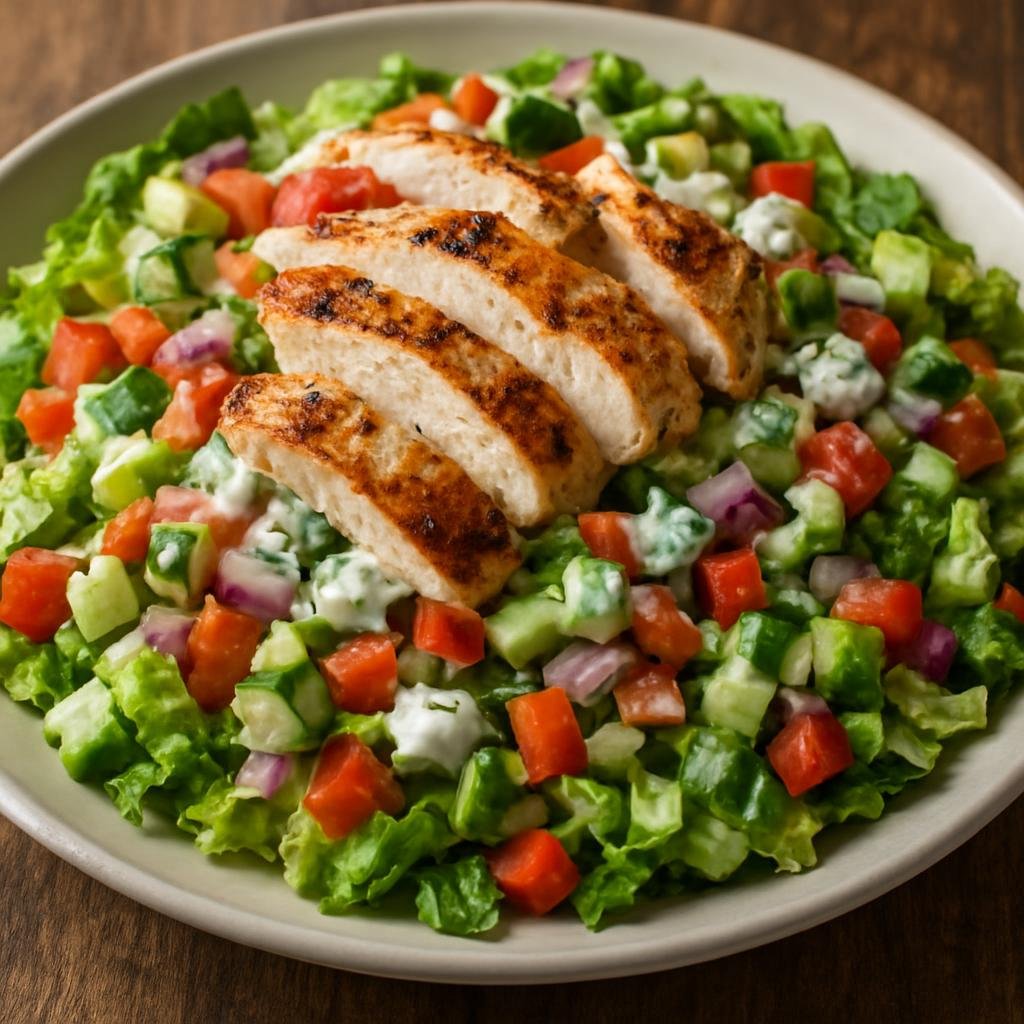 Entree: United States – Southern United States – Chopped Garden Salad (Hearty chopped salad of mixed garden vegetables with grilled chicken and a tangy buttermilk-herb dressing) recipe