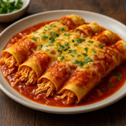 Entree: United States – Texas – Chicken Enchiladas (Rolled corn tortillas filled with seasoned shredded chicken, covered in chili-tomato sauce and melted cheese) recipe