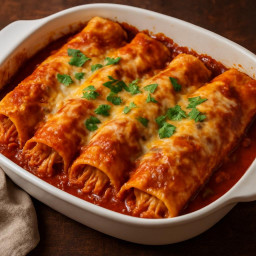 Entree: United States – Texas – Chicken Enchiladas (Rolled corn tortillas filled with shredded chicken and cheese, baked in a chile-enriched sauce) recipe