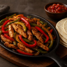 Entree: United States – Texas – Chicken Fajitas (Sliced marinated chicken and peppers served sizzling with tortillas) recipe