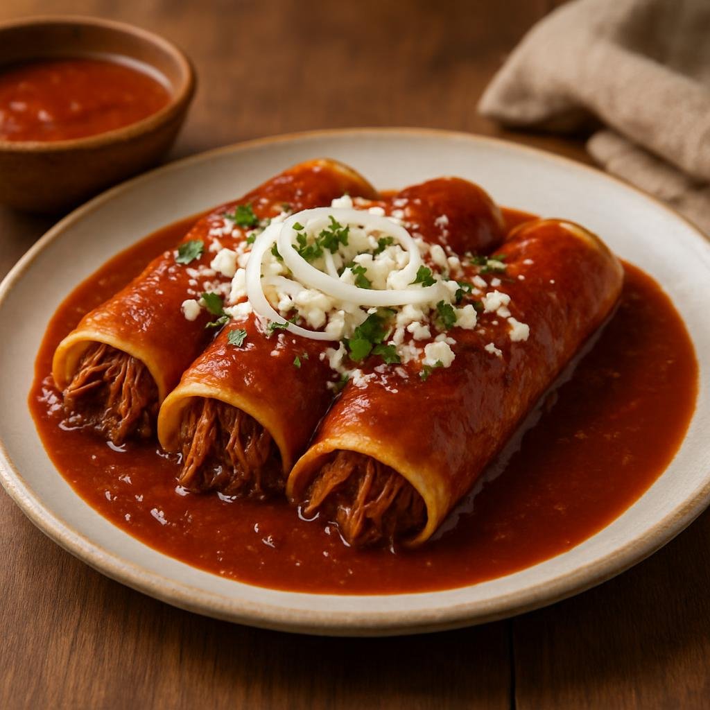 Entree: Mexico – Northern Mexico (Durango) – Enchiladas Durangueñas (Durango-style Enchiladas) recipe
