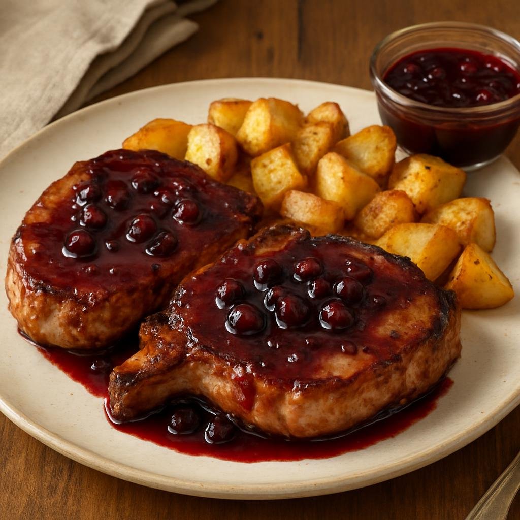 Entree: Canada – Canadian Prairies (Alberta) – Saskatoon Berry Glazed Pork Chops recipe