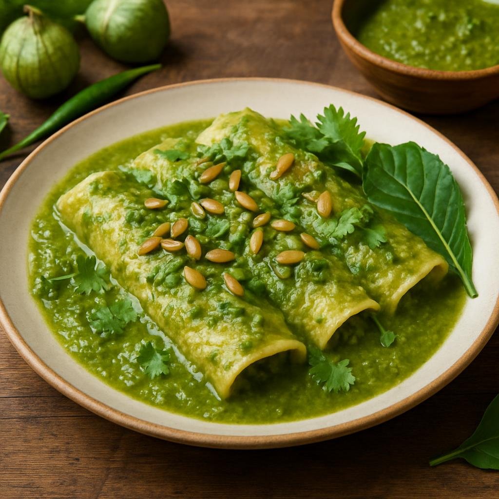 Entree: Mexico – Pacific Coast Mexico — Guerrero – Enchiladas de Mole Verde (Green Mole Enchiladas) recipe