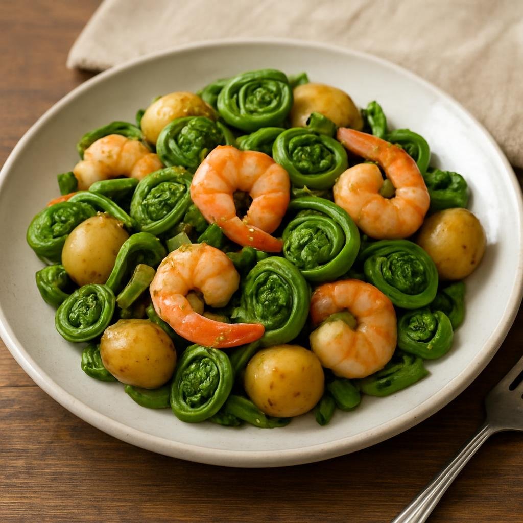 Entree: Canada – New Brunswick, Atlantic Canada – Fiddlehead Fern Stir Fry recipe
