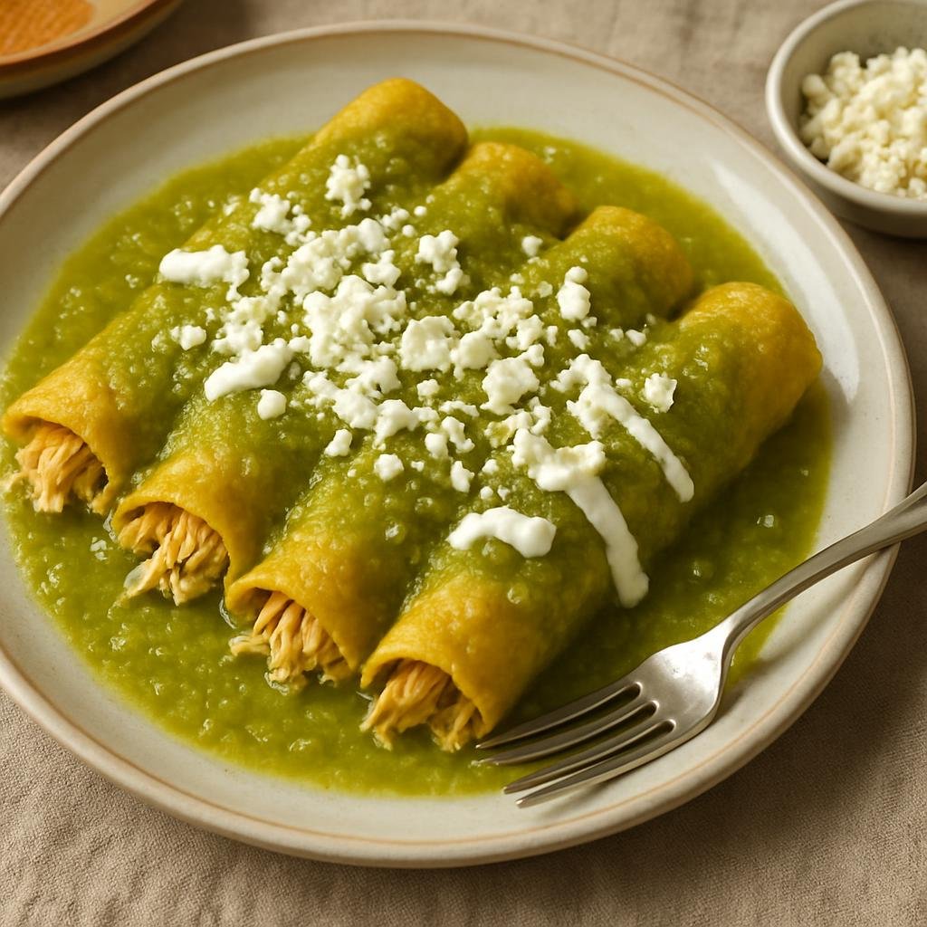 Entree: Mexico – Mexico State (Central Mexico) – Enchiladas Verdes (Green Enchiladas) recipe