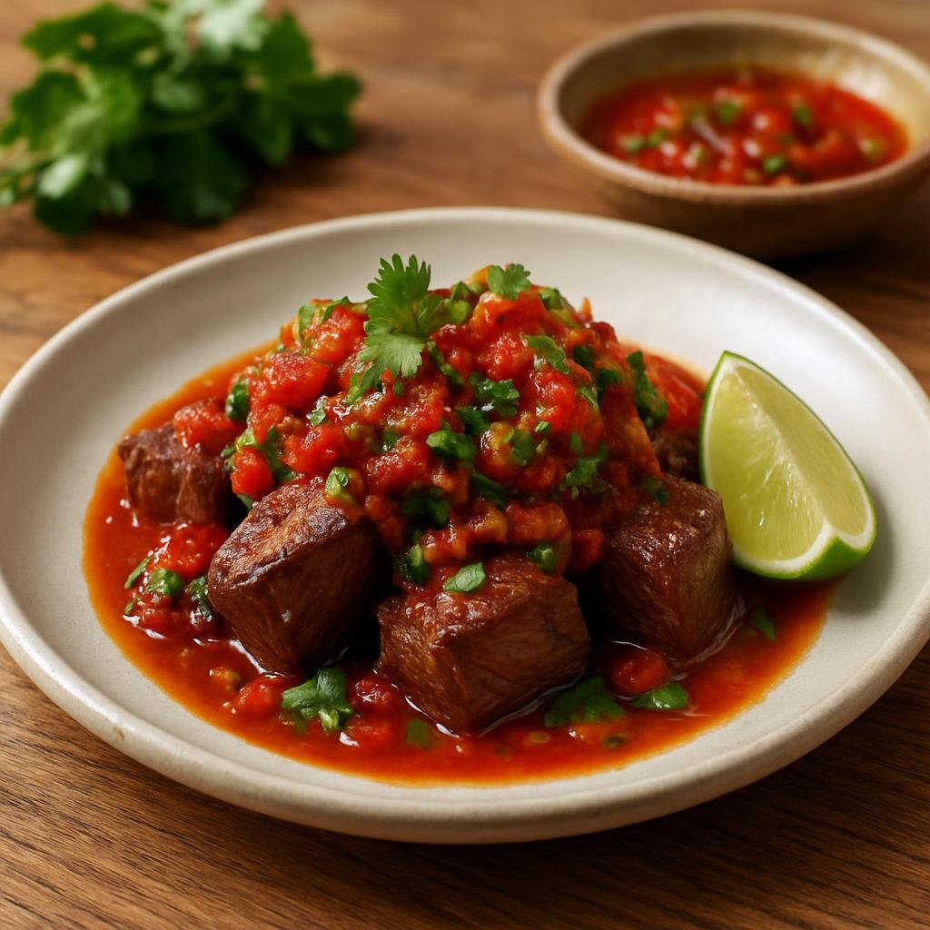 Entree: Mexico – Tabasco (Gulf Coast Mexico) – Chirmol de Res (Beef with Chirmol Sauce) recipe