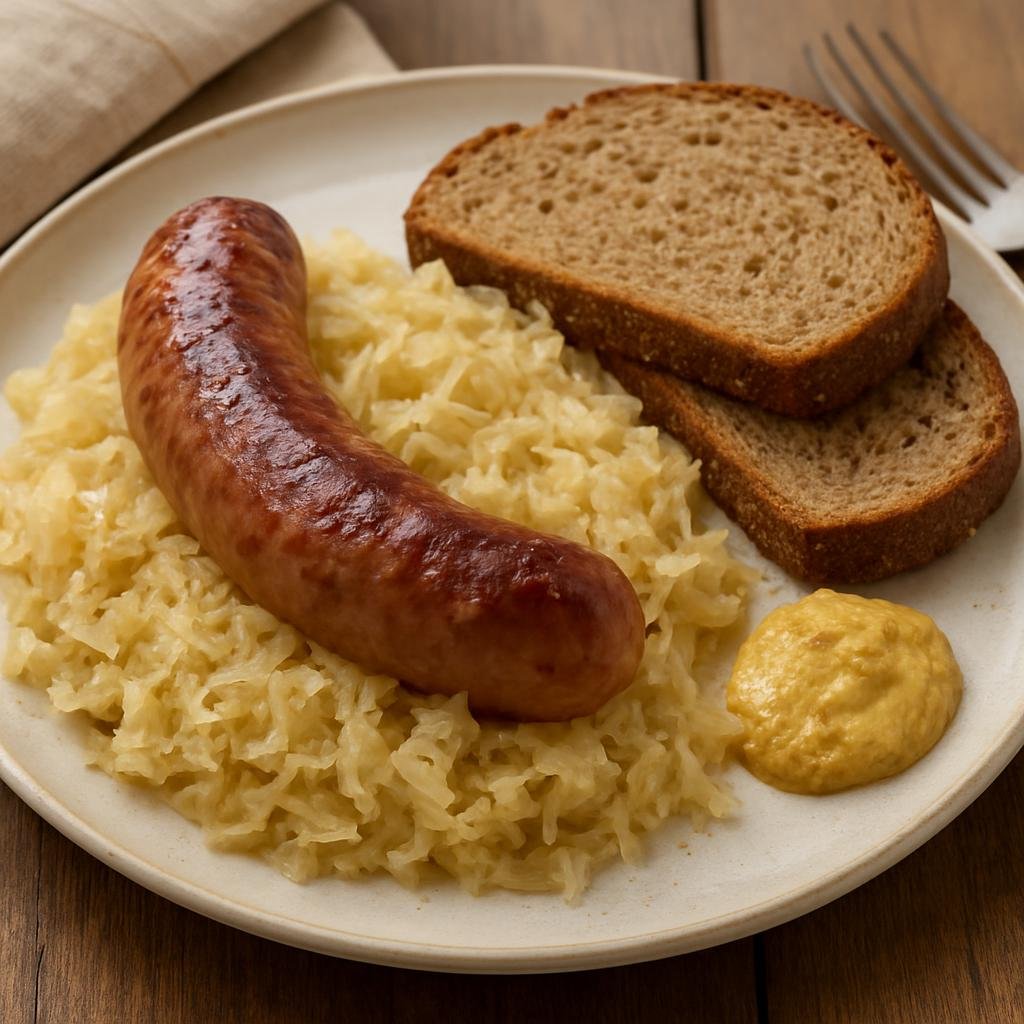 Entree: United States – Great Plains United States — North Dakota – German Sausage with Sauerkraut recipe