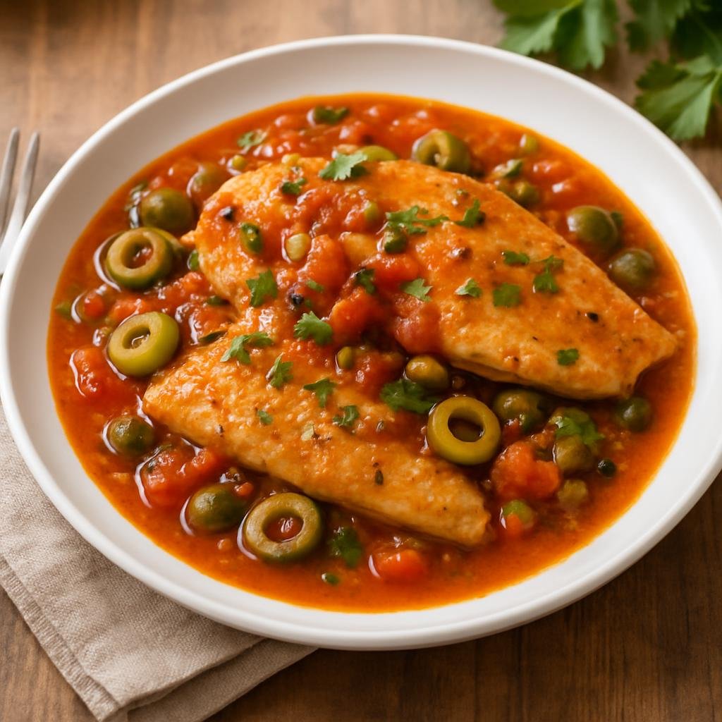 Entree: Mexico – Veracruz (Gulf Coast Mexico) – Robalo a la Veracruzana (Sea Bass Veracruz-Style) recipe