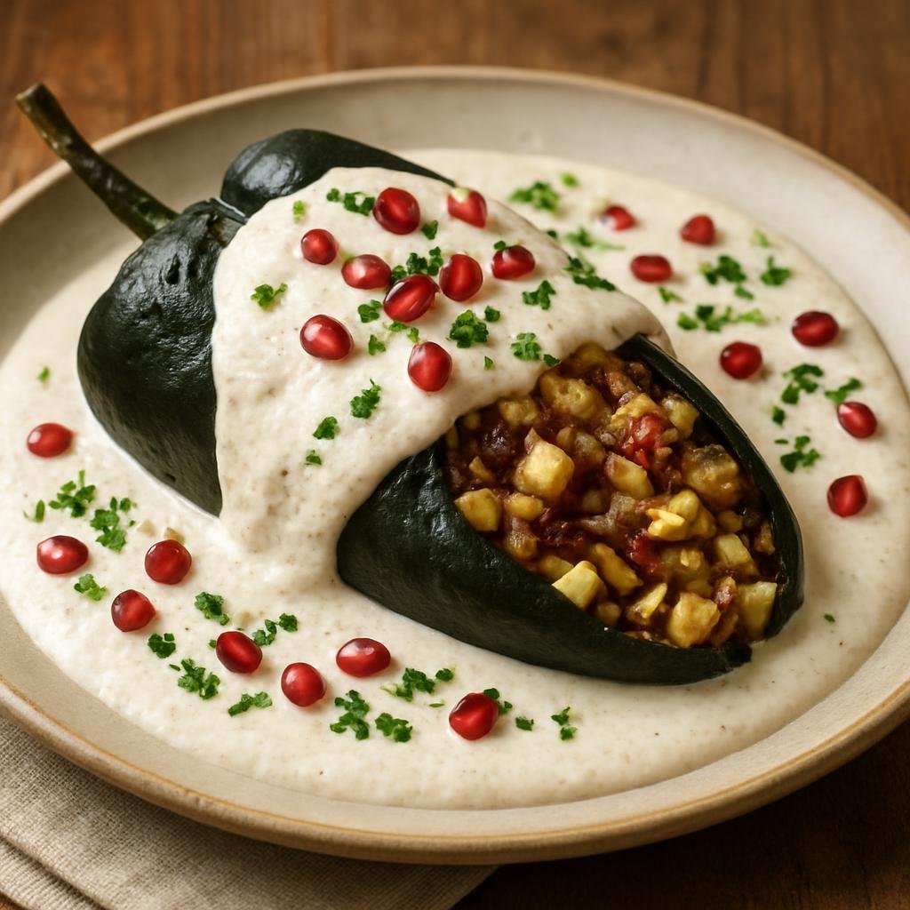 Entree: Mexico – Mexico City (Central Mexico) – Chiles en Nogada (Poblano Peppers in Walnut Sauce) recipe
