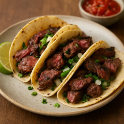Entree: United States – Texas – Tacos al Carbon with Hanger Steak recipe