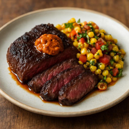 Entree: United States – Texas – Hanger Steak with Chipotle Butter and Charred Corn Salsa recipe