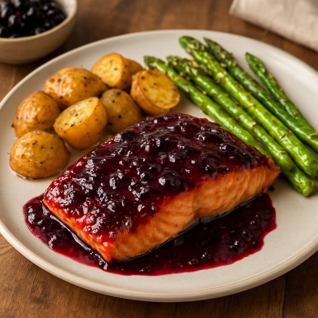 Entree: United States – Idaho (Pacific Northwest) – Huckleberry Glazed Salmon recipe