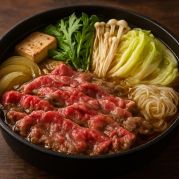 Entree: Japan – Kansai (commonly associated) / national – すき焼き ➤ Sukiyaki (Japanese hot-pot of thinly sliced beef and vegetables) recipe