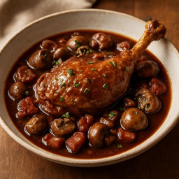 Entree: France – Burgundy – Coq au Vin (Chicken braised in red wine with mushrooms and bacon) recipe