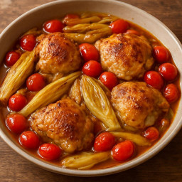 Entree: France – Poulet aux Endives et Tomates (Chicken with Endive and Grape Tomatoes) (Chicken braised with endives and grape tomatoes) recipe