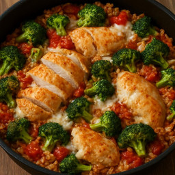Entree: United States – One-Pot Brown Rice with Chicken, Broccoli, and Mozzarella recipe