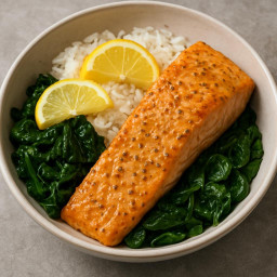 Entree: Dijon-Lemon Salmon Rice Bowl with Warm Spinach recipe