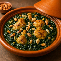 Entree: Morocco – طاجين الدجاج بالسبانخ والمكسرات ➤ Tajin al-dajaj bil-sabanekh wal-muksarat (Moroccan chicken tagine with spinach and nuts) recipe
