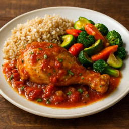 Entree: Italy – Lazio – Pollo alla Romana with Brown Rice and Verdure (Roman-style chicken with brown rice and vegetables) recipe