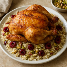 Entree: United States – Roast Chicken with Cherry-Pistachio Basmati Pilaf recipe