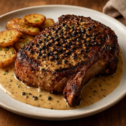 Entree: France – Pan-Seared Cowboy Steak au Poivre (Peppercorn Steak) recipe