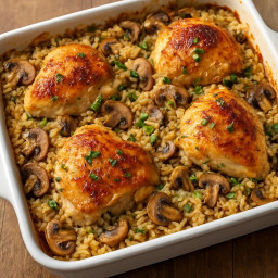 Entree: United States – Baked Chicken and Mushroom Rice recipe