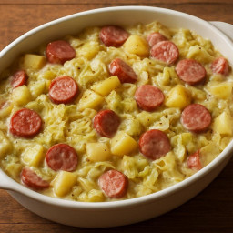Entree: Poland – Creamy Kielbasa, Potato & Cabbage Bake recipe