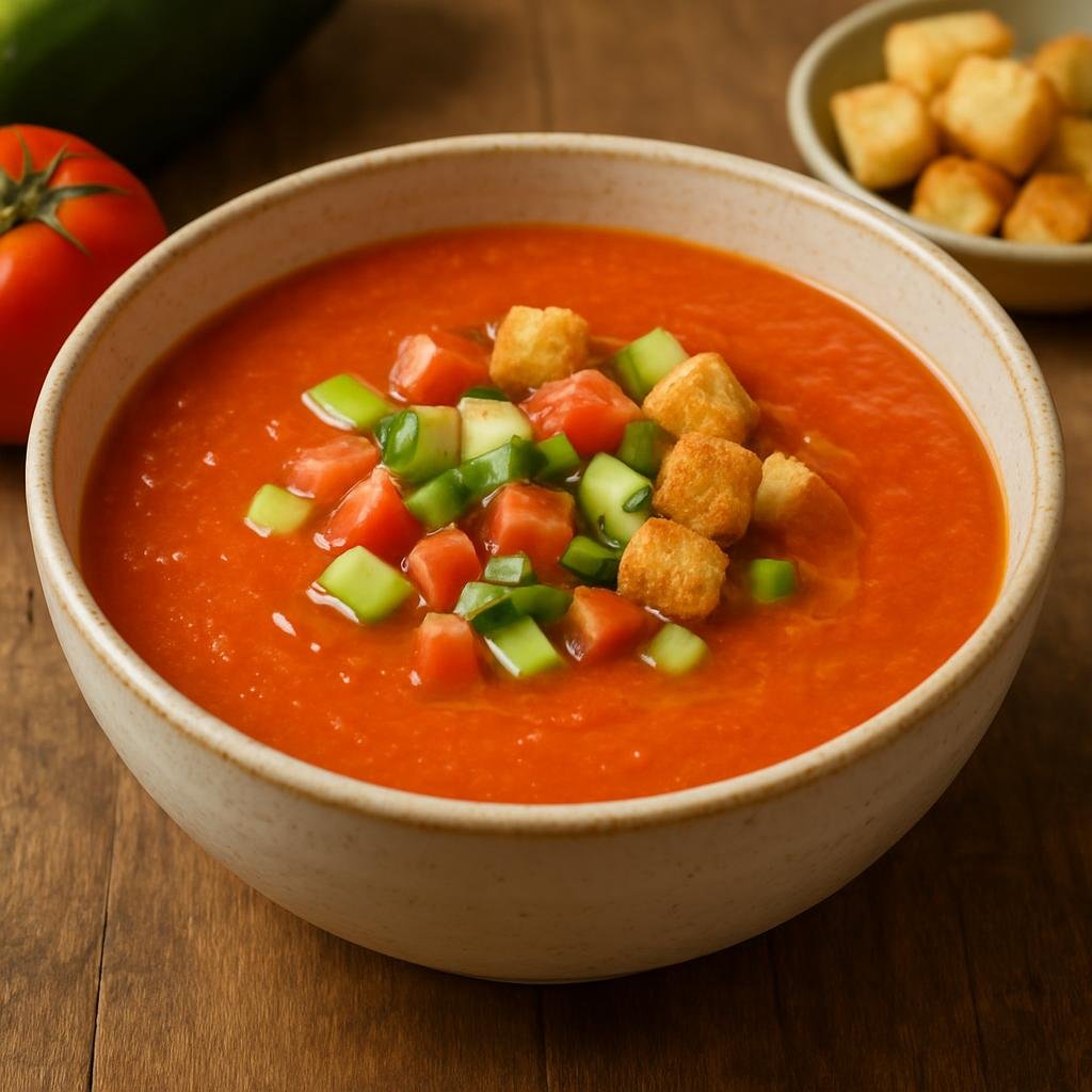 Entree: Spain – Andalusia – Gazpacho andaluz (Andalusian Cold Tomato Soup) recipe
