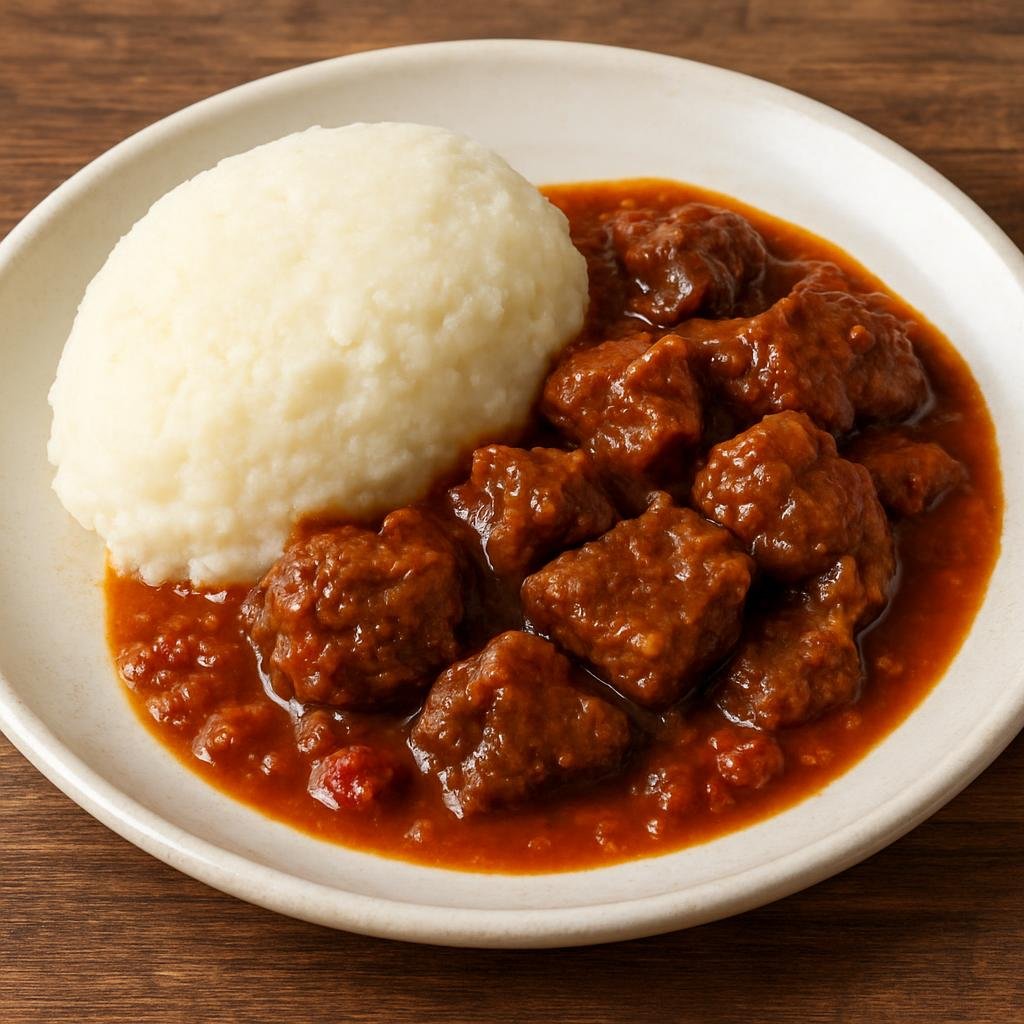 Entree: Zimbabwe – National Cuisine – Sadza neNyama (Sadza with Meat) recipe