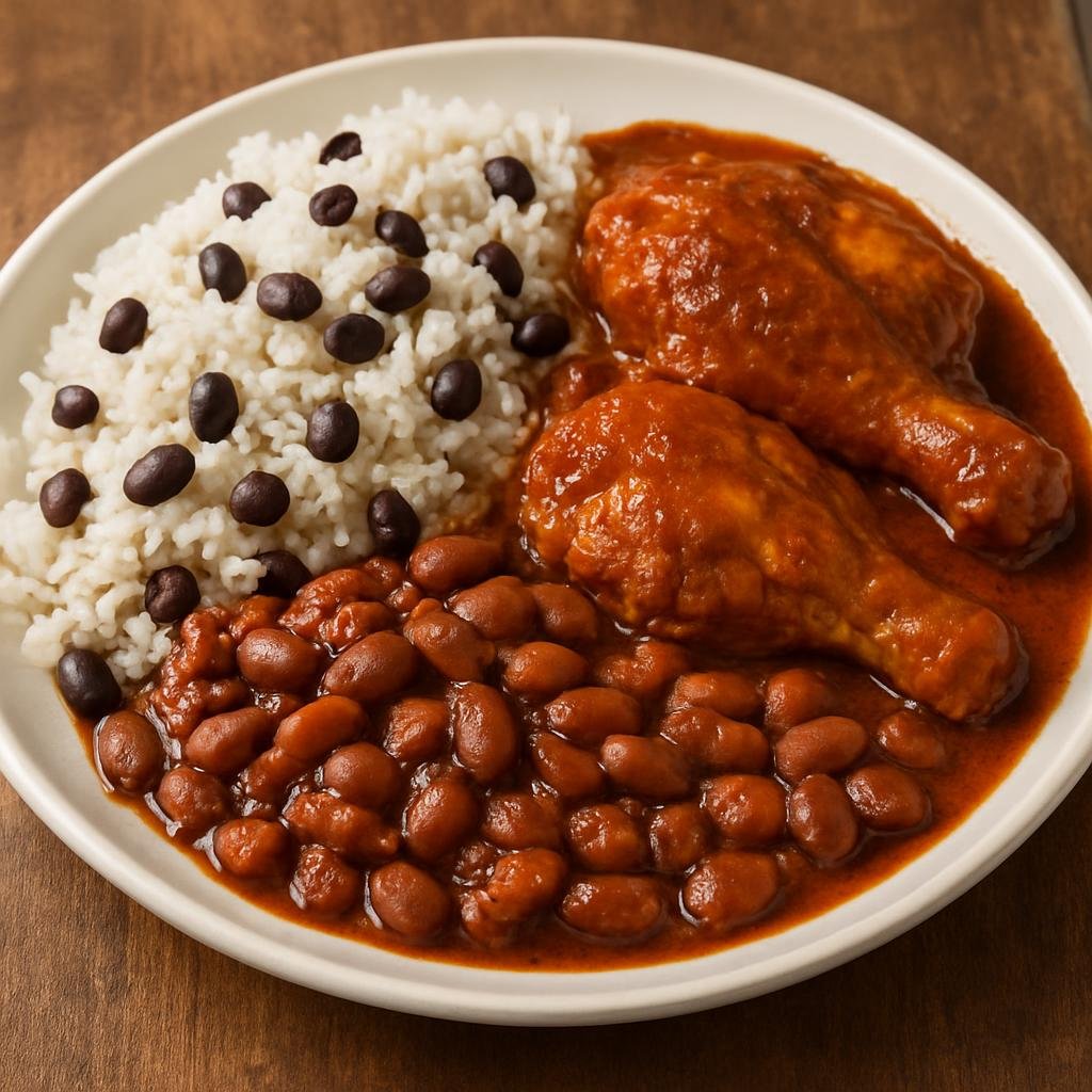 Entree: Belize – Central America – Rice and Beans with Stewed Chicken recipe