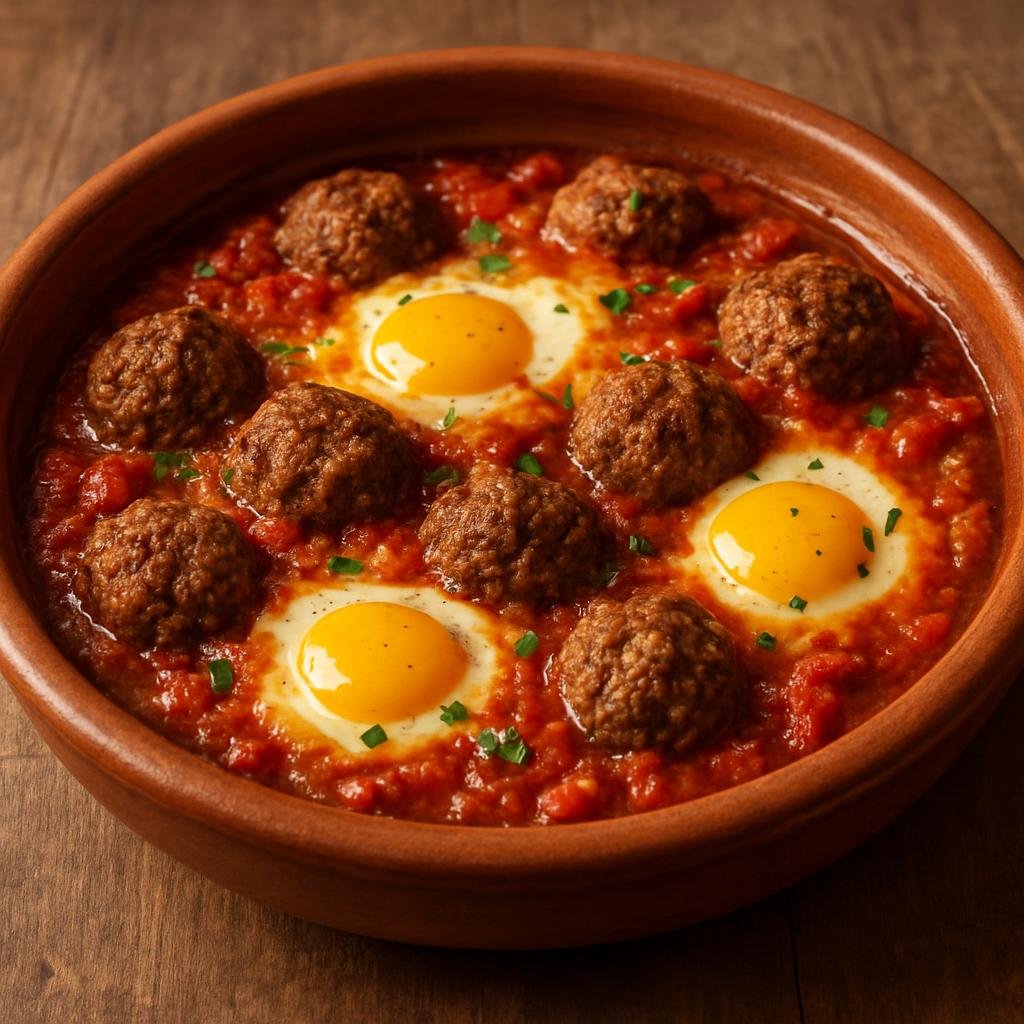 Entree: Morocco – Atlas Mountains – كفتة مكاورة ➤ Kefta Mkaawara (Meatball tagine with tomatoes and eggs) recipe