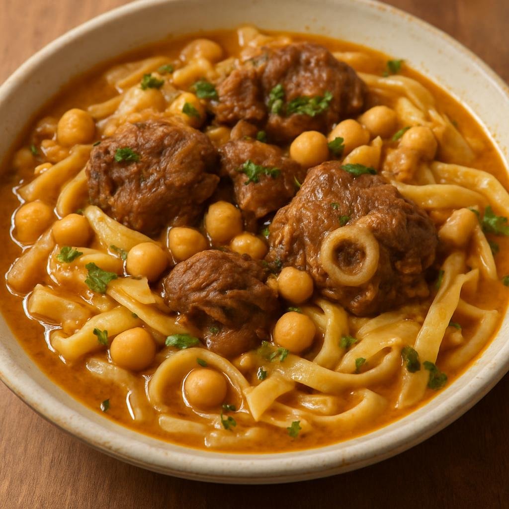 Entree: Algeria – Algiers & North Coast – رشتة ➤ Reshta (Semolina hand-cut noodles with lamb and chickpeas) recipe