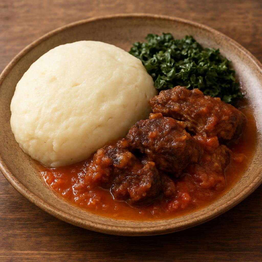 Entree: Eswatini – Central Culinary Region – Umncweba (Peanut and beef stew with maize porridge) recipe