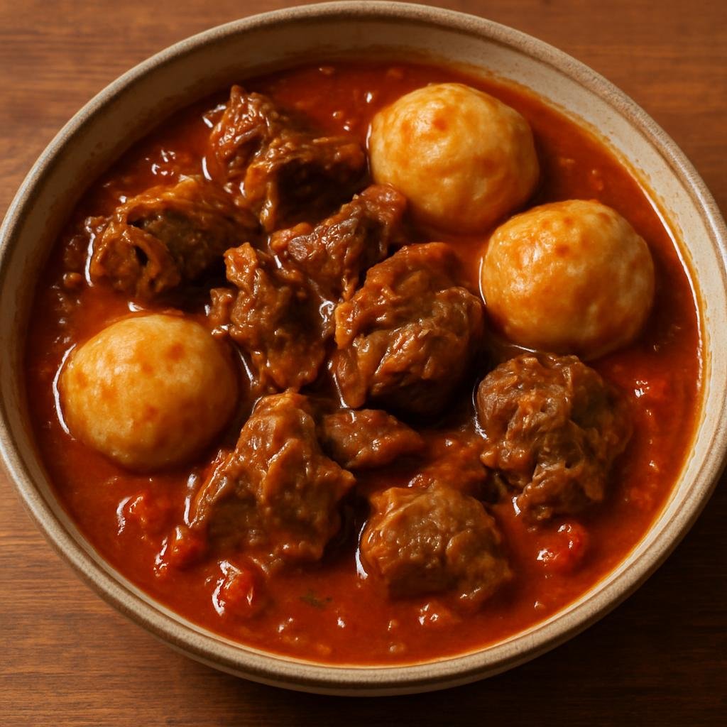 Entree: Virgin Islands, British – Goat Water (Hearty Caribbean goat stew with dumplings, simmered in a savory tomato broth) recipe
