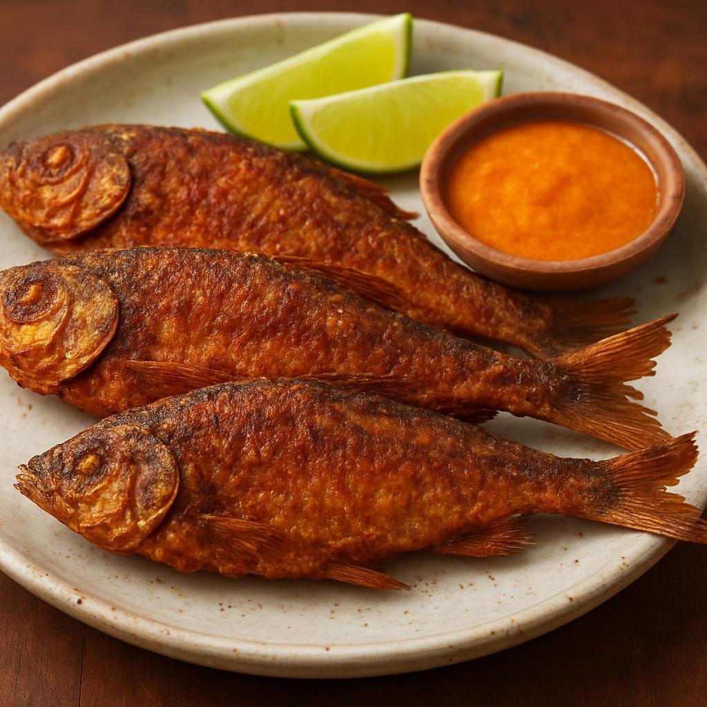 Entree: Brazil – Amazonas – Jaraqui Frito (Whole small Amazon river fish seasoned and deep-fried until crisp) recipe