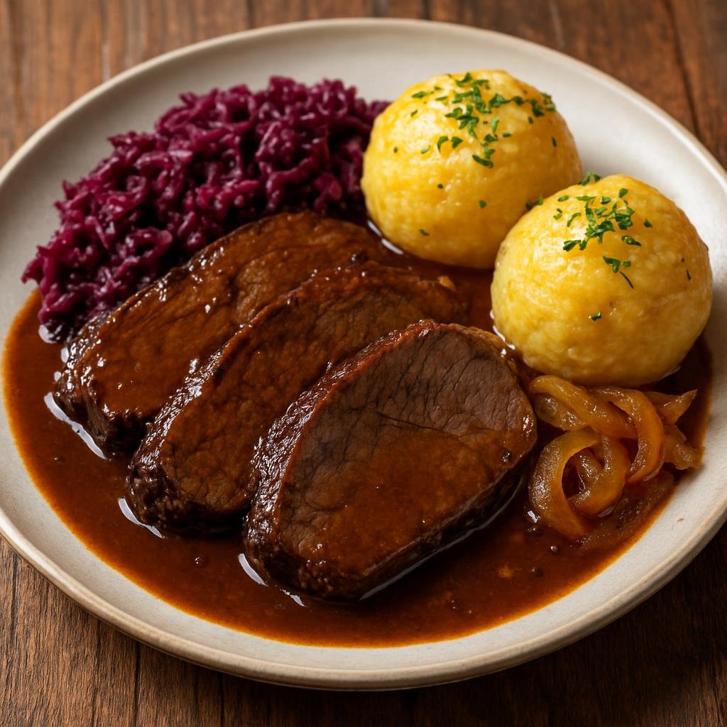 Entree: Germany – Baden – Sauerbraten (Marinated beef pot roast braised in a spiced sweet and sour gravy) recipe
