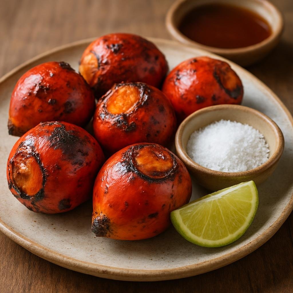 Entree: Colombia – Amazonian Colombia – Chontaduro Asado (Roasted peach-palm fruit served warm with salt, lime, or panela syrup) recipe