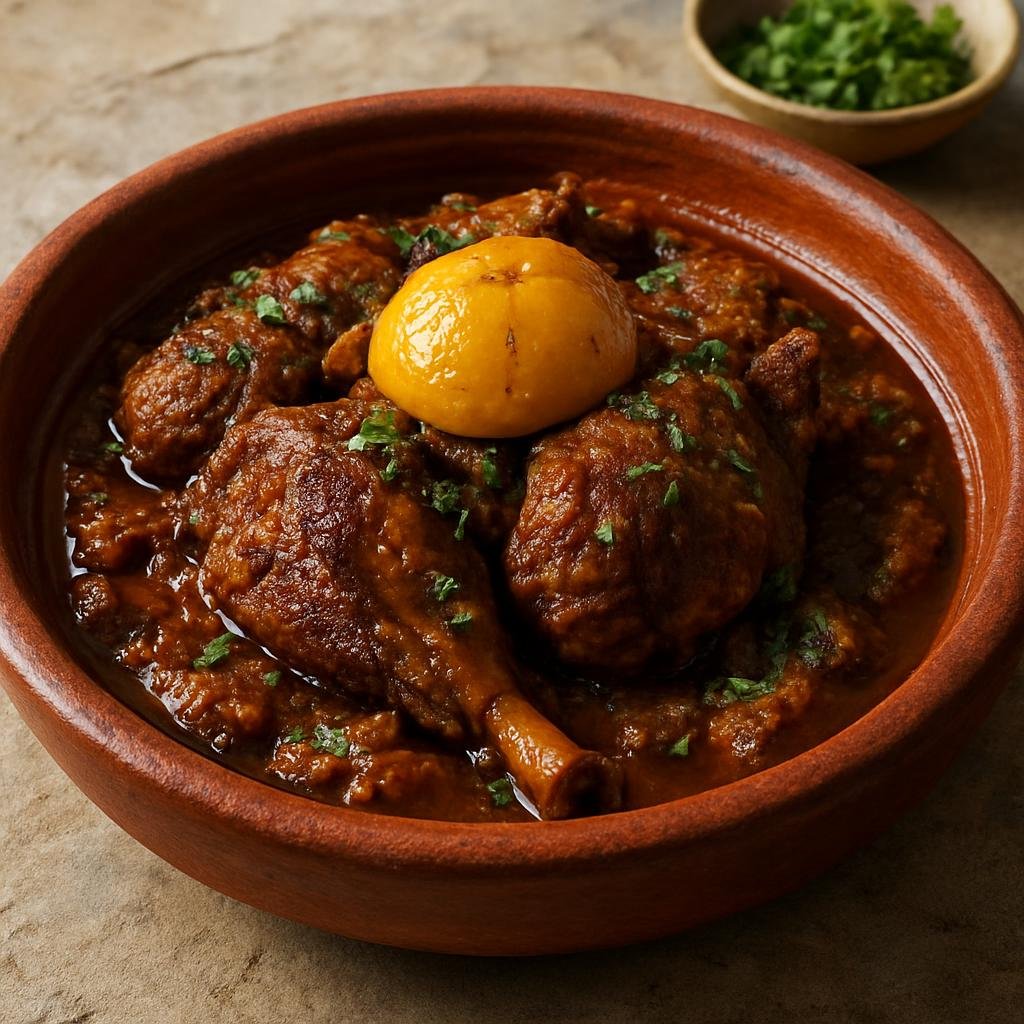 Entree: Morocco – Atlas Mountains – طن جية مراكشية ➤ Tanjiyya Marrakshiyya (Marrakech-style slow-baked spiced lamb cooked in an earthenware urn with preserved lemon and spices) recipe